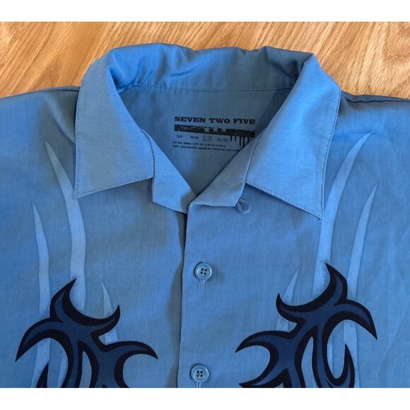 Seven Two Five Shirt Button Up Boys Blue Tribal Large Short Sleeve Double Sided - Picture 5 of 9